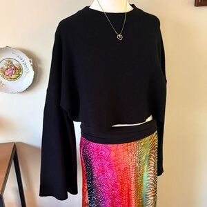 Princess Polly black cropped sweater with bell sleeves Size L/XL